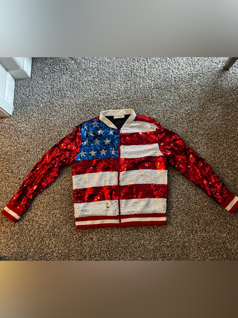 Sequin American Flag Bomber Jacket - Patriotic Red, White & Blue